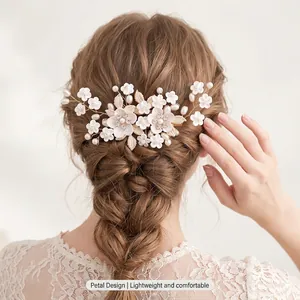 Handgefertigte Haarspange Aus Polymer Ton Blumen Goldlegierung Blatt Künstliche Perle Strass Braut Kopfschmuck Hochzeit Party Schmuck