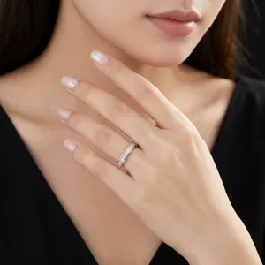Elegant s925 sterling silver moissanite eternity ring showcased on a model's hand