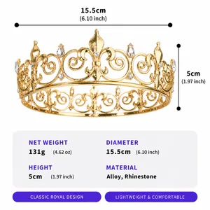 Detail of vintage golden crown with rhinestones and classic royal design features