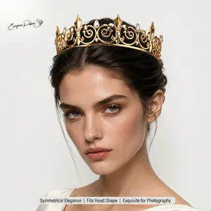 Vintage European Fleur-de-lis Hollow Alloy Rhinestone Crown For Men Women Wedding Party Banquet Ballroom King Queen Tiara