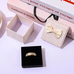 Premium 5x5cm square jewelry gift box with ribbon bow for ring display and storage