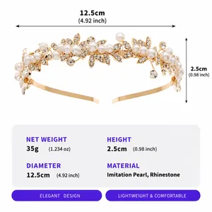 Elegant bridal headband with pearls and rhinestones, featuring a 12.5cm diameter