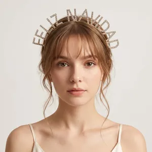 Eleganter goldener Weihnachts-Haarreif mit Strass-Schriftzug FELIZ NAVIDAD für Feste