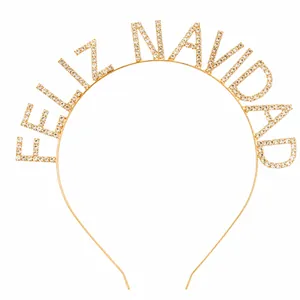Goldener Weihnachts-Haarreif mit funkelnden „FELIZ NAVIDAD“-Strassbuchstaben.