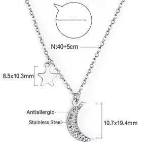 Détails du collier en acier inoxydable avec pendentif lune et étoile, dimensions