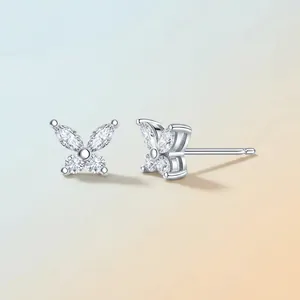 Elegant S925 silver butterfly stud earrings with sparkling moissanite stones for women