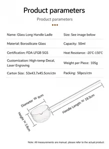 Dimensions détaillées d'une cuillère en verre borosilicate résistant à la chaleur