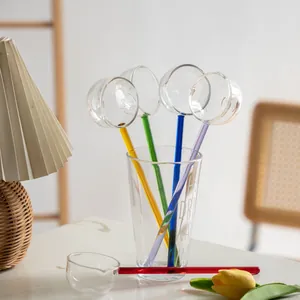 Lot de cuillères à mélanger colorées en verre borosilicaté à long manche avec graduations