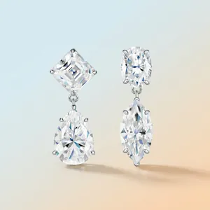 Elegant s925 silver drop earrings with multi-shaped moissanite stones for a luxury look.