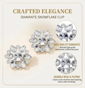 High-definition detail of luxury snowflake rhinestone shoe clips with a copper base