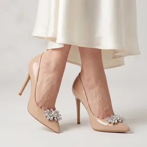 Elegant silver floral rhinestone shoe clips for bridal heels and formal party pumps