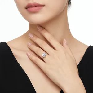 Classic 925 sterling silver ring with brilliant round moissanite in six-prong setting
