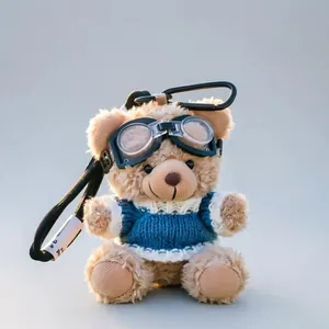 Aviator Bear Plush Keychain With Knitted Sweater And Goggles Kawaii Bag Charm Ornament Gift For Women Kids