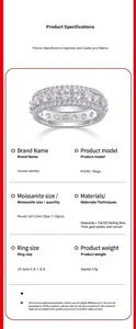 Gedetailleerde weergave van moissaniet zilveren ring met specificaties.