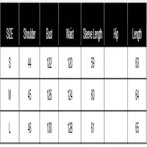 Detailed size guide for women's street style patchwork blazer, covering sizes S to L.