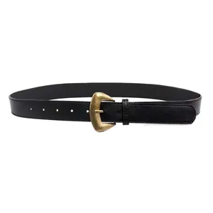 Ceinture vintage en cuir PU pour femme avec boucle dorée antique, accessoire de mode