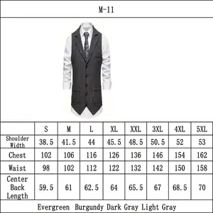 Detailed size chart for men's vintage lapel suit vest with chain decoration.