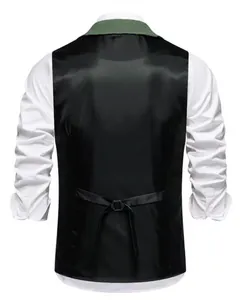 Detailed back view of men's vintage suit vest featuring an adjustable buckle strap