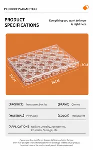 Detailed view of 24-grid transparent storage box for cosmetic jars and nail art