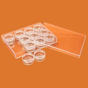 Clear PS plastic cosmetic sample jar set with a flat rectangular storage box for travel