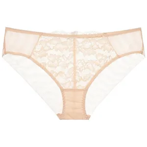 Sexy beige Spitzenunterwäsche aus Mesh mit Baumwollzwickel und atmungsaktivem Bund