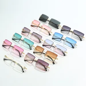 Gafas de sol rectangulares sin montura de moda en múltiples colores degradados para mujeres