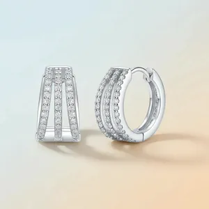 Elegant 925 sterling silver triple-row moissanite hoop earrings with pavé-set stones