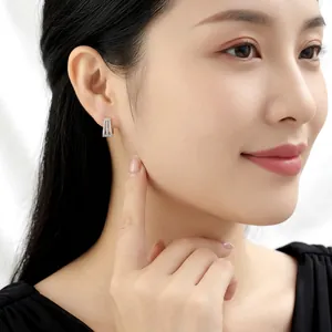 Elegant 925 sterling silver moissanite earrings with a chic geometric bar design for women