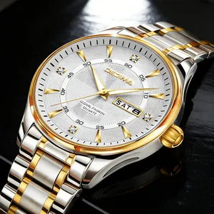 Detailed close-up of two-tone men's luxury watch with a white textured diamond dial