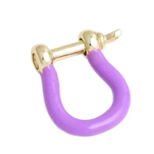 Purple enamel U-shaped horseshoe clasp in gold-plated brass for DIY jewelry making