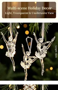 Élégantes décorations de Noël ballerine en acrylique transparent, pendentif de 15 cm