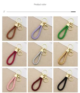 Braided leather keychains in nine colors with gold-tone rings and clasps for car keys