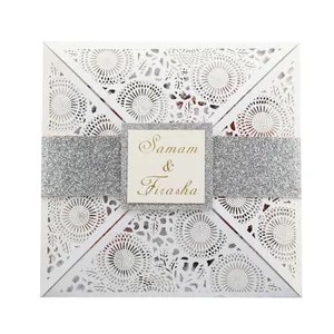 Luxury Laser Cut Wedding Invitation Cards Pearlescent Paper Hollow Floral Design For Marriage Party Greeting Cards Set