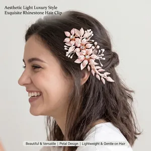 Handmade Alloy Flower Leaf Hair Clip With Imitation Artificial Pearl Rhinestone Gold Bridal Wedding Photography Accessory For Women
