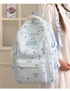 Sac à dos bleu clair avec motif d'ours, grande capacité pour l'école et voyage
