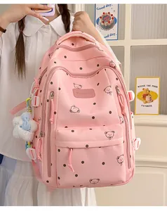 Sac à dos rose à pois avec des motifs d'ours mignons et un charme d'étoile en peluche