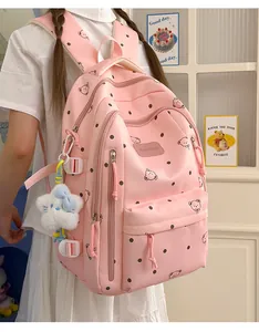 Sac à dos rose à pois avec imprimés ours et porte-clés étoile pour filles