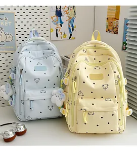 Sacs à dos à pois de grande capacité avec motifs ours mignons en bleu et jaune
