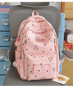 Sac à dos rose à pois avec motif ours mignon pour l'école et les voyages