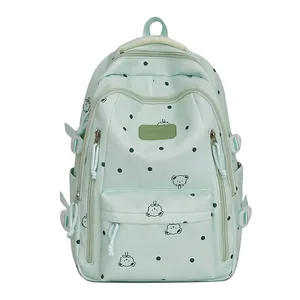 Sac à dos vert menthe à pois avec oursons mignons et grande capacité pour voyage