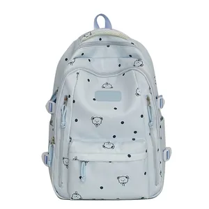 Sac à dos décontracté bleu clair avec motifs d'ours et grande capacité de voyage