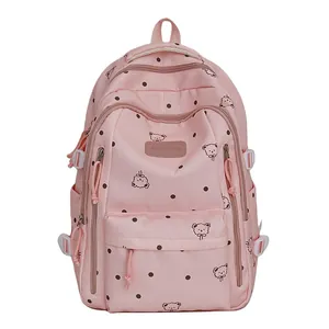 Mochila rosa linda de gran capacidad con estampados de osos y lunares para el viaje