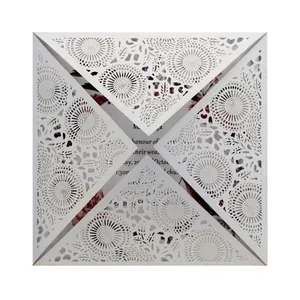 Laser Cut Wedding Invitation Card Pearlescent Paper Hollow Floral Design For Marriage Party Banquet Ceremony European Style