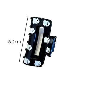 Gothic black Halloween hair claw clip featuring playful white ghost prints, 8.2cm length