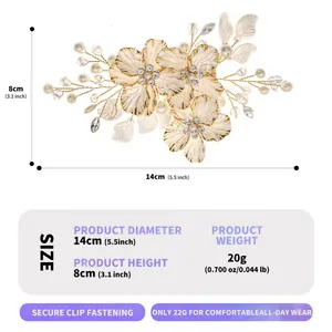 Guida alle taglie dettagliata della clip per capelli floreale: larghezza 14cm e peso 20g