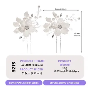 Vista dettagliata con misure e peso di queste eleganti forcine per capelli a fiori in acrilico
