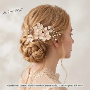 Accessori per Capelli da Sposa Fatti a Mano Fiore Bianco Acrilico Perla Artificial Strass Pettine Forcina Matrimonio Festa Copricapo