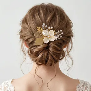 Elegante accessorio per capelli con fiori in acrilico e perle per acconciatura da sposa