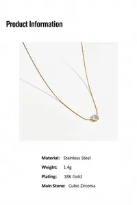 Detailed view of 18K gold-plated stainless steel necklace featuring a single round zircon