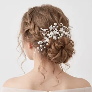 Elegant vintage silver leaf branch and pearl hair pins set for bridal wedding hair style